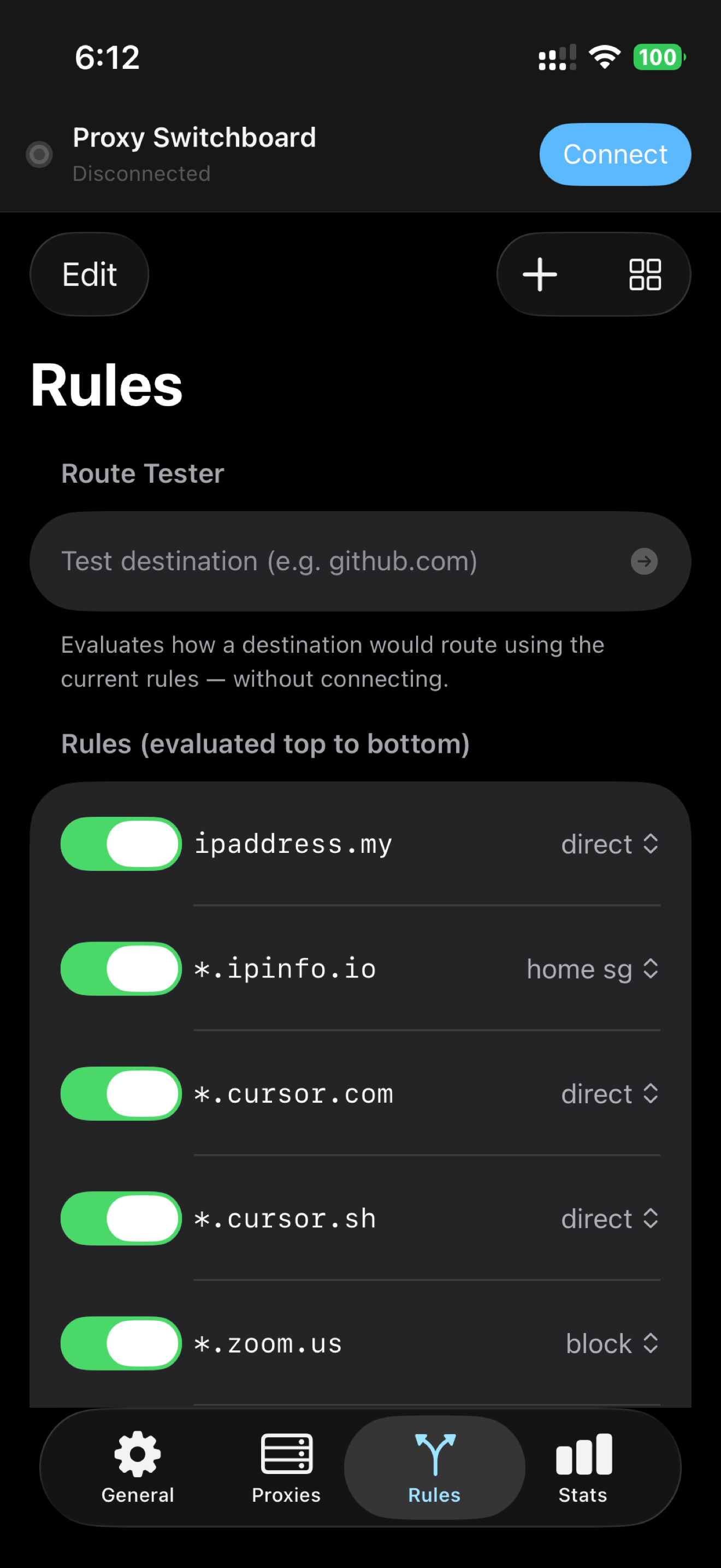 iOS rules and route tester