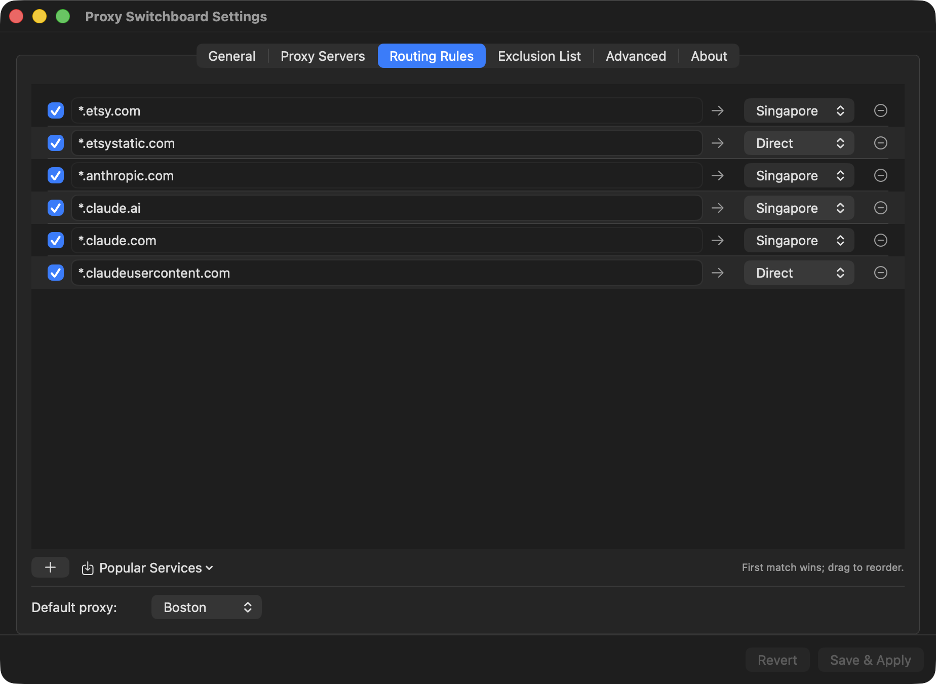 macOS routing rules